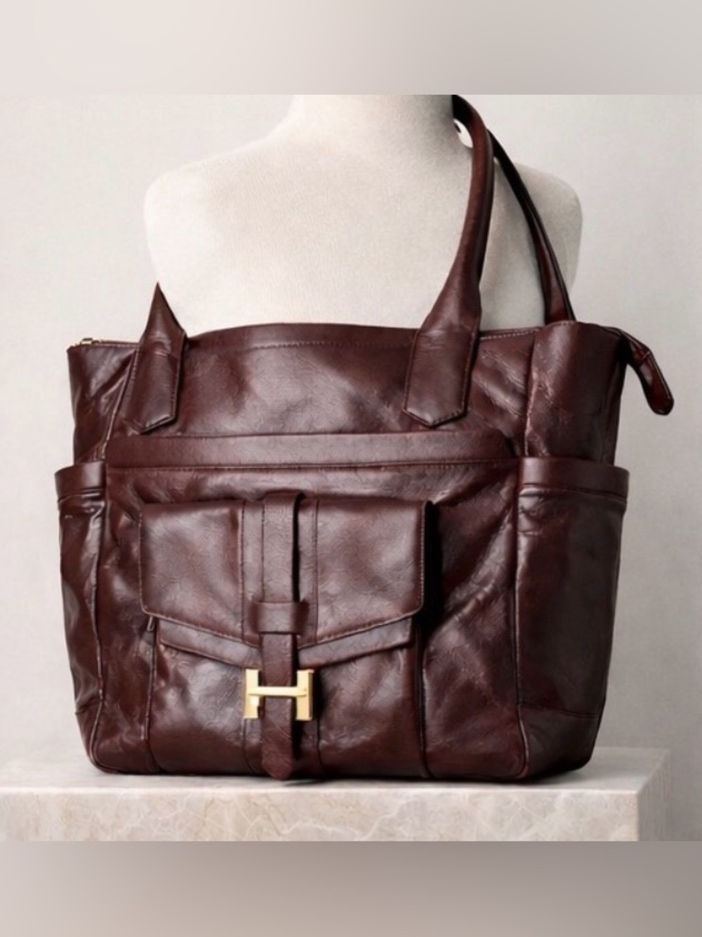 [Halston Heritage] Burgundy Tote Bag | Large Luxe | Rich Wine Leather